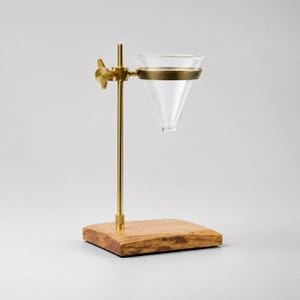 Slow Drip Pour Over Coffee Stand | Brass, Wood & Glass Brewer