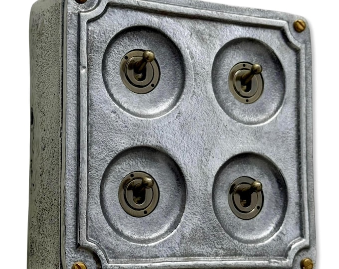 4 Gang 2 Way Solid Cast Metal Surface Mounting Conduit Light Switch Industrial - Vintage Britmac Style