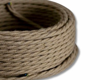 Jute Twisted Rope Cable 3 x 0.75 Core | Vintage Textile Retro | Electrical Wire Fabric Cord