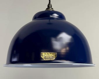 Morley XL ~ Royal Blue RLM Deep Dome Reflector Lampshade Pendant Set Light ~ 13 Inch