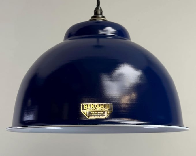 Morley XL ~ Royal Blue RLM Deep Dome Reflector Lampshade Pendant Set Light ~ 13 Inch