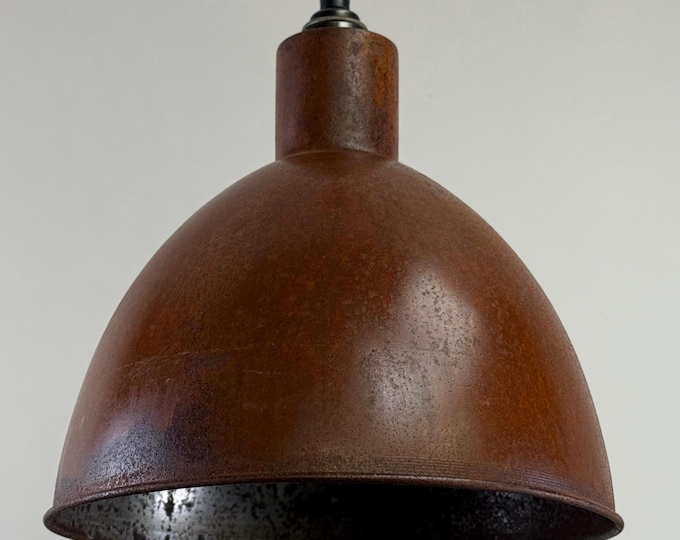 Warham Rusted Solid Steel Industrial Lamp Shade Pendant Set Light ~ 12 Inch