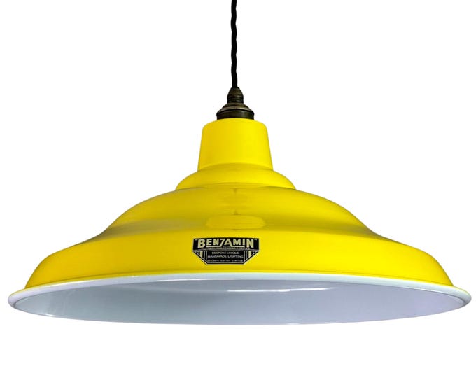 Bawsey ~ *Worn* Summer Yellow Lampshade Pendant Set Light ~ 16 Inch