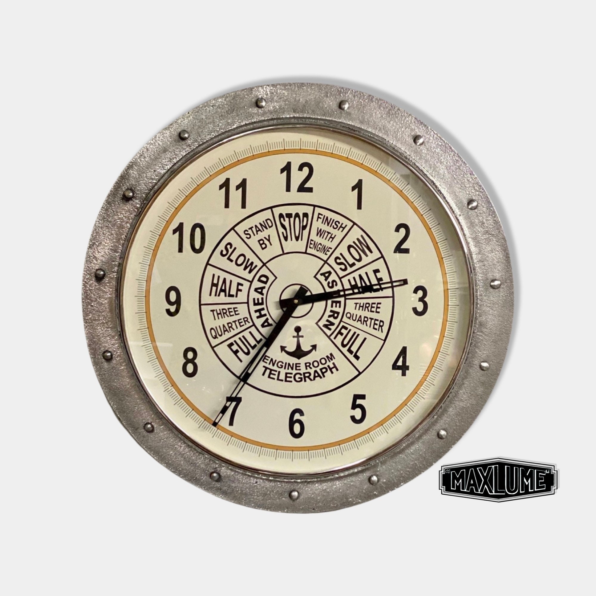 Maxlume ~ Oversized XL Engine Room Solid Cast Ships Clock Nautical  Industrial US Navy Deck Yacht Master 61cm