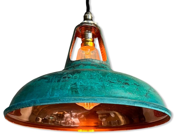 Cawston - Solid Copper Verdigris Patina Slotted Lampshade Pendant Set Light - 11 Inch
