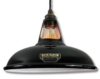 Cawston - Midnight Black Slotted Lampshade Pendant Set Light *Worn* - 11 Inch
