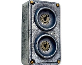 Double 2 Gang Solid Cast Metal Conduit Light Switch Industrial 2 Way - Vintage Crabtree Style