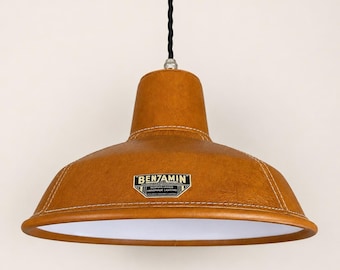 Filby Tan Genuine Leather RLM Reflector Lampshade Pendant Light - 12.5 Inch