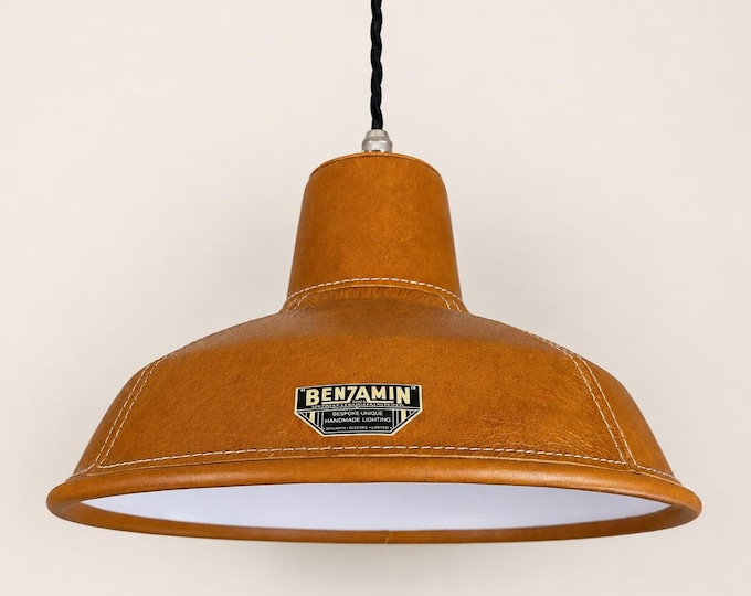 Filby Tan Genuine Leather RLM Reflector Lampshade Pendant Light - 12.5 Inch