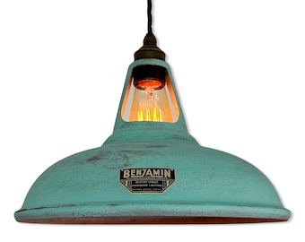 Cawston ~ Copper Verdigris Patina Finish Reflector Shade Pendant Ceiling Light ~ 11 Inch