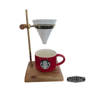 Slow Drip Coffee Brewer Pourer | Pour Over Drip Gourmet Kitchen Station Stand With Funnel & Filters | Glass Holder