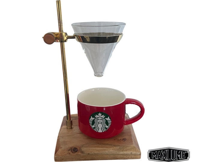 Slow Drip Coffee Brewer Pourer | Pour Over Drip Gourmet Kitchen Station Stand With Funnel & Filters | Glass Holder