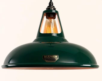 Cawston XL Racing Green Coolicon Lampshade Pendant Light - 14 Inch