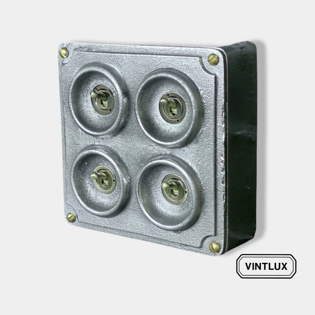 4 Gang 2 Way Solid Cast Metal Conduit Light Switch Industrial BS EN