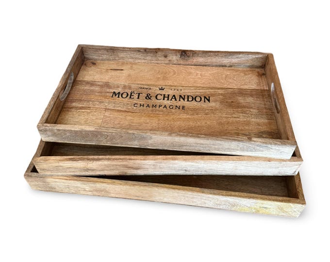 Wooden Serving Trays Moët & Chandon Champagne Butlers Crates Storage Boxes Natural Finish
