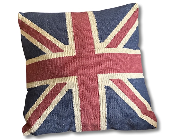 Luxury Hand Crafted Union Jack Flag Large 18 x 18 Cushion | Great Britain | Vintage Style | Man Cave Pillow by Maxlume