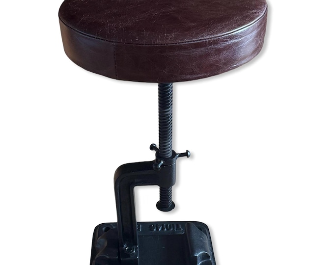 Vice Clamp Industrial Solid Bar Stool Wood or Leather Top Solid Cast Metal Base | Vintage Style | Floor Standing
