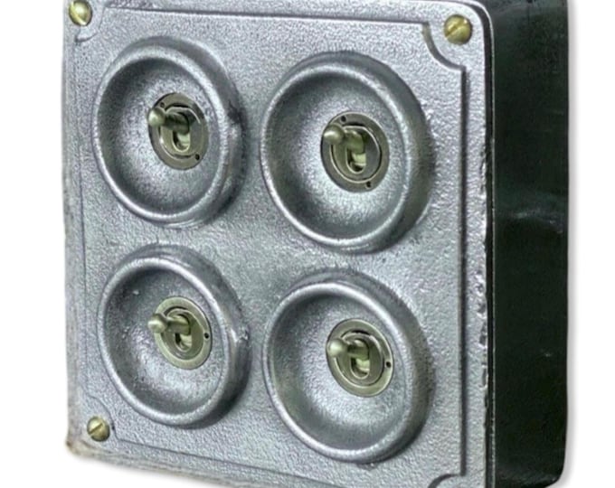 4 Gang 2 Way Solid Cast Metal Conduit Light Switch Industrial - BS EN Approved Vintage Crabtree 1950’s Style