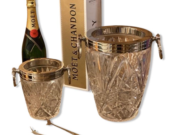 Luxury 3 Piece Solid Glass Hand Cut Engraved Wine & Ice Cooler Champagne French Bucket