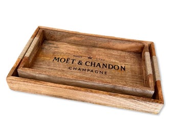 Wooden Serving Trays Moët & Chandon Champagne Butlers Crates Storage Boxes Natural Finish