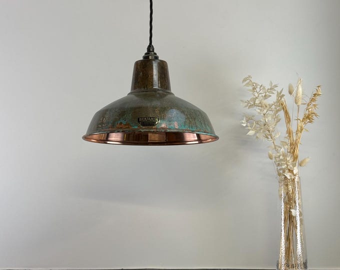 Filby ~ Solid Copper Verdigris Patina Reflector Shade Pendant Set Light ~ 12.5 Inch