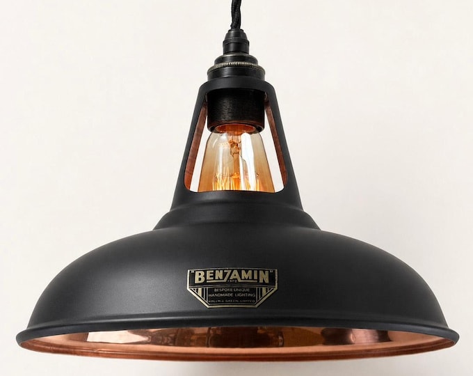 Cawston Matt Black & Polished Copper Coolicon Lampshade Pendant Light - 11 Inch