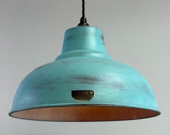 Salthouse XL - Copper Verdigris Patina Industrial Lampshade Pendant Light - 14.5 Inch