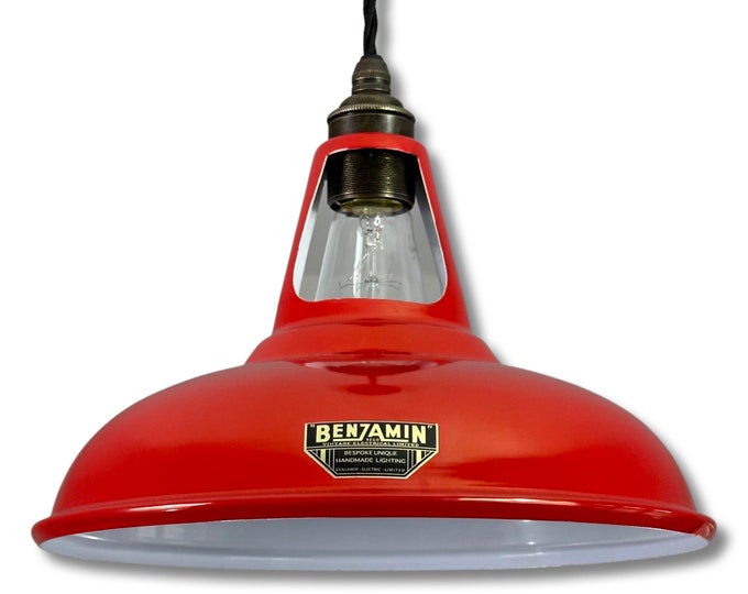 Cawston - British Red Slotted Lampshade Pendant Set Light *Worn* - 11 Inch