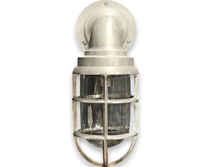 Beachamwell ~ Bulkhead Outdoor & Bathroom Sconce Wall Light | Raw Cast Pewter | 10.5 Inch