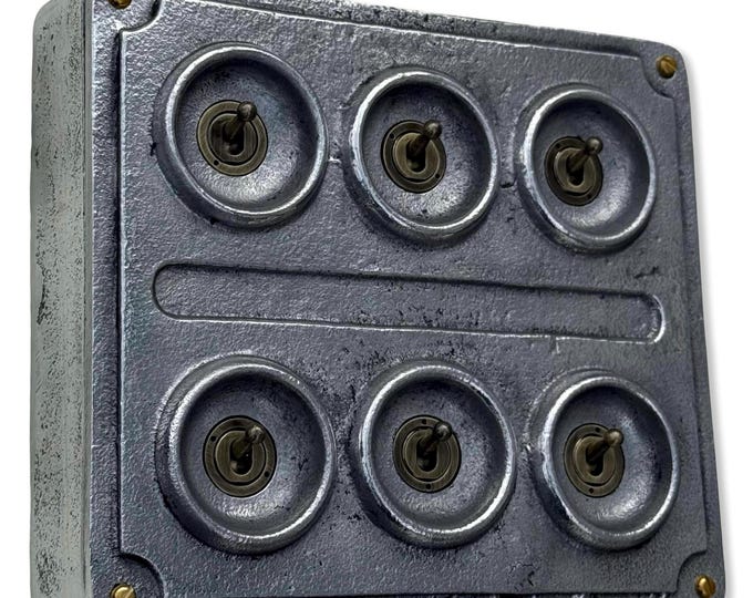 6 Gang 2 Way Solid Cast Metal Conduit Light Switch Industrial - Vintage Crabtree Style