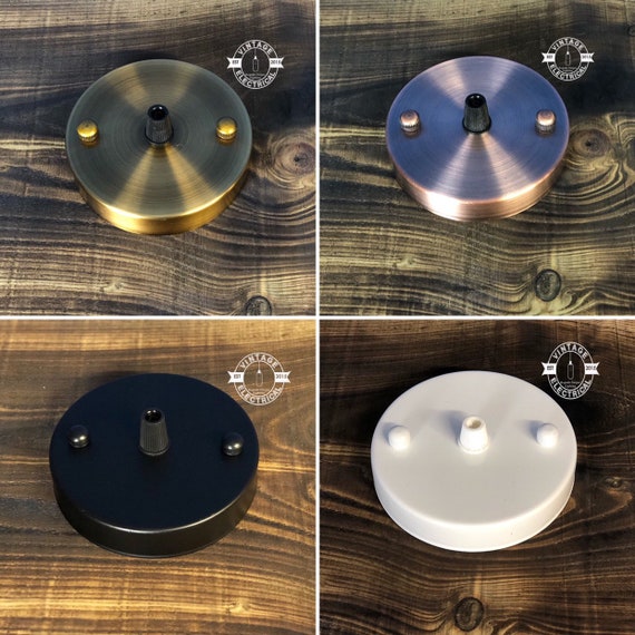 Metal Ceiling Rose Vintage Retro Style Light Fitting 4 Styles Black White Antique Brushed Copper Or Brass Single Outlet