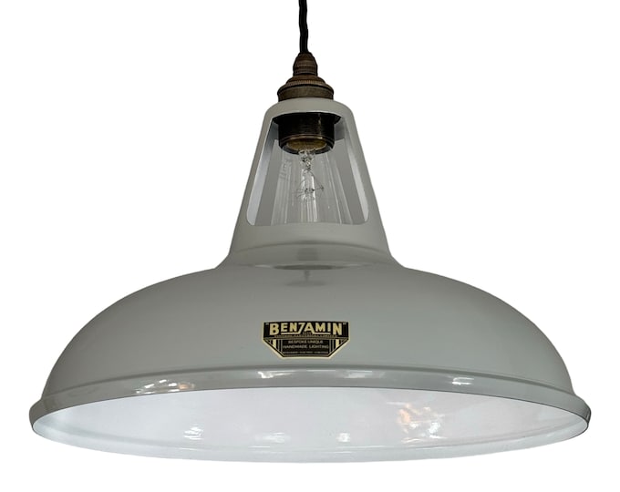 Cawston XL - Original Grey Slotted Lampshade Pendant Set Light *Worn* ~ 14 Inch