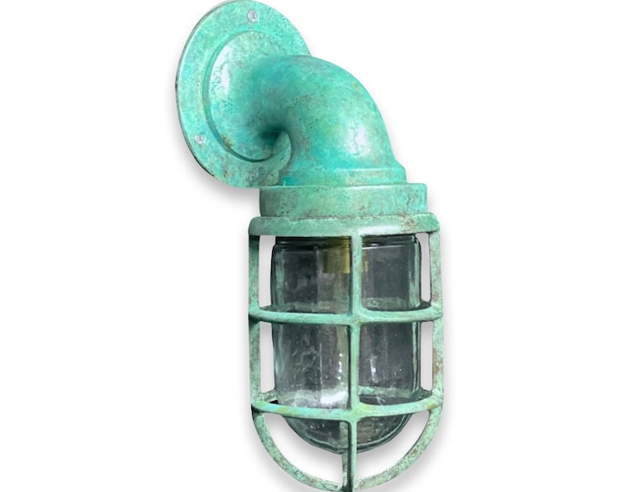 Beachamwell ~ Bulkhead Outdoor & Bathroom Sconce Wall Light | Solid Brass Verdigris | 10.5 Inch