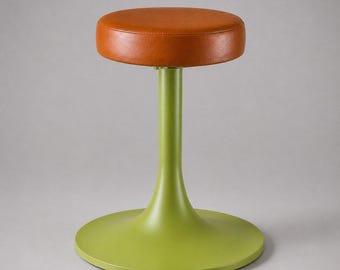 The Schoolhouse Wasabi Green & Tan Leather Seat Stool