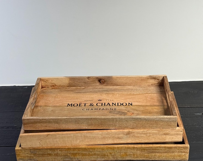 Wooden Serving Trays Moët & Chandon Champagne Butlers Crates Storage Boxes Natural Finish