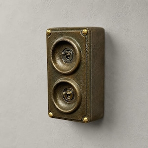 Antique Brass 2 Gang 2 Way Solid Cast Metal Conduit Light Switch Surface Mount