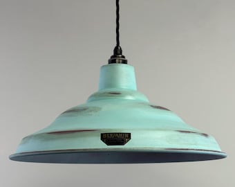 Bawsey ~ Aqua Copper Verdigris Lampshade Pendant Ceiling Light ~ 16 Inch