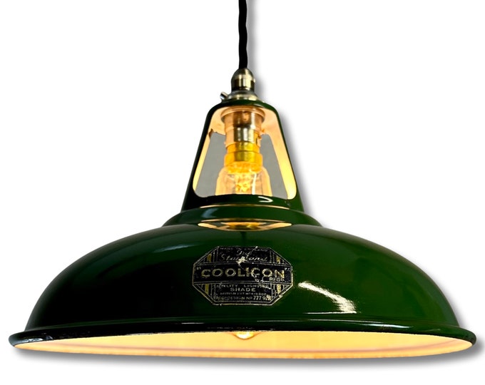 Geniune Green Solid Coolicon 1932 Lamp Shade Pendant Set Light 11 Inch | Ceiling Dining Room | Kitchen Table | Vintage Filament Bulb