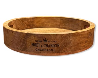 Round Wooden Serving Tray Moët & Chandon Champagne Butlers Crate Storage Natural Finish