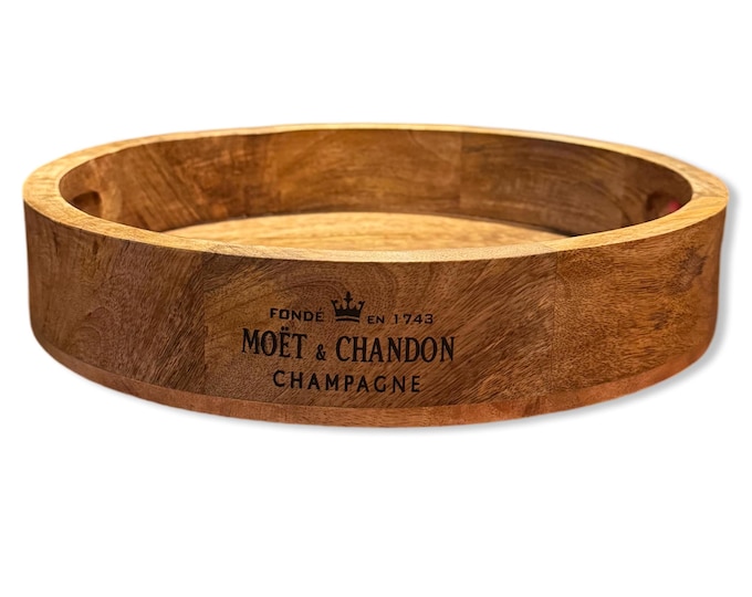 Round Wooden Serving Tray Moët & Chandon Champagne Butlers Crate Storage Natural Finish