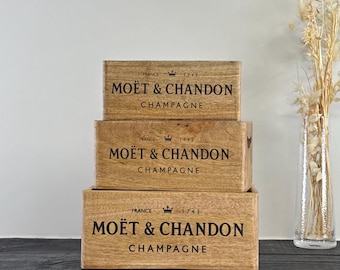 Storage Wooden Boxes Moët & Chandon Champagne Crates Natural Finish