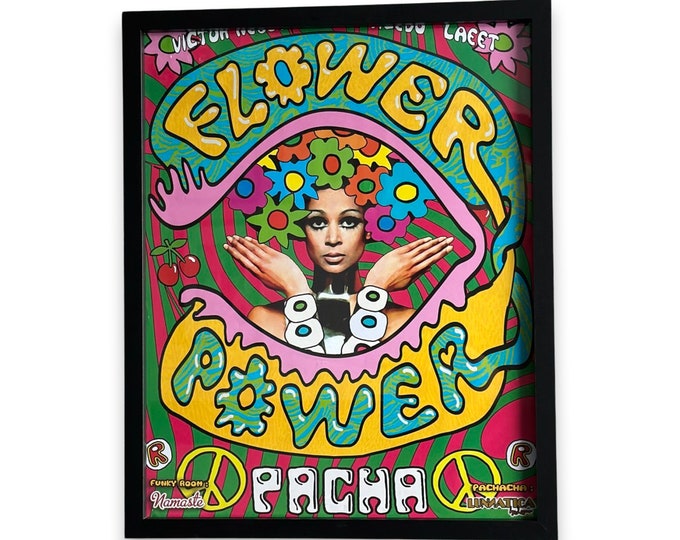 Flower Power ~ Genuine Pacha Ibiza Framed Dj Artwork | Luxury Black Frame