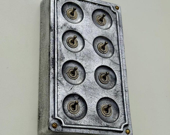 8 Gang 2 Way Solid Cast Metal Conduit Light Switch Industrial - Vintage Crabtree