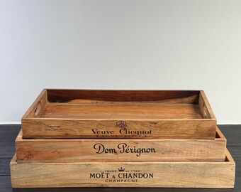 Wooden Serving Trays Moët & Chandon Champagne Butlers Crates Storage Boxes Natural Finish