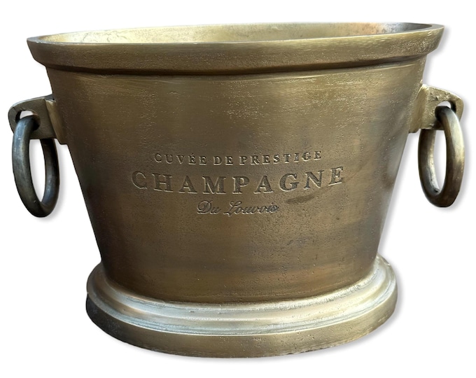 Antique Brass Great Gatsby ~ Solid Cast Engraved Champagne Ice Bucket | Wine Cooler