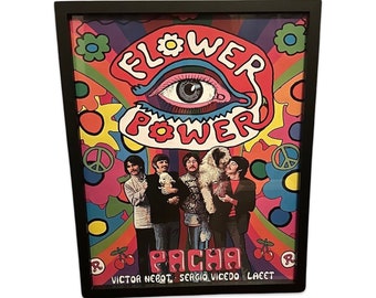Flower Power ~ Genuine Pacha The Beatles Ibiza Framed Dj Artwork | A3 Luxury Black Frame