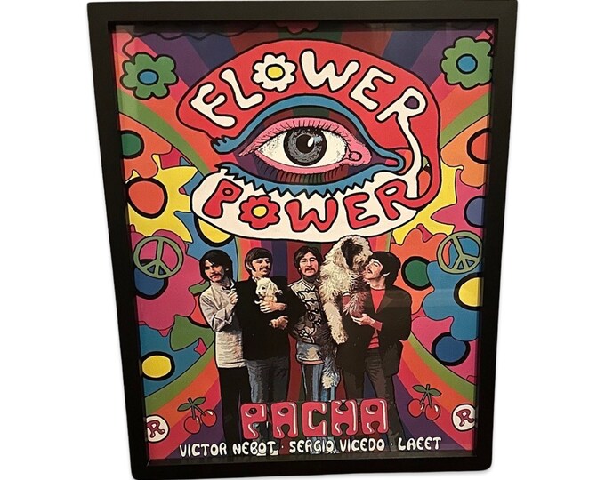 Flower Power ~ Genuine Pacha The Beatles Ibiza Framed Dj Artwork | A3 Luxury Black Frame