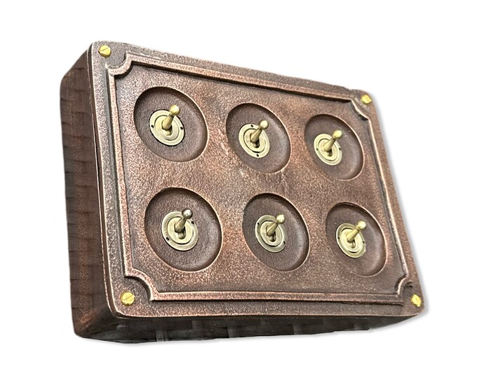 6 Gang 2 Way Antique Copper Solid Cast Metal Conduit Light Switch Industrial - BS EN Vintage Crabtree 1950’s Style
