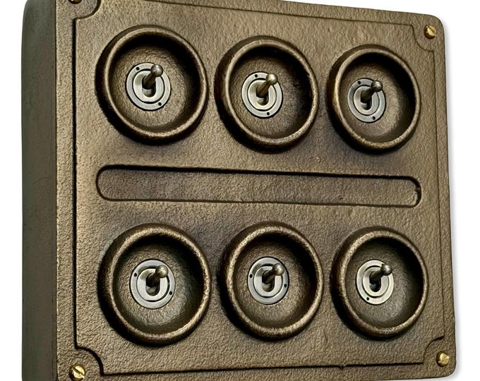 6 Gang 2 Way Antique Brass Solid Cast Metal Conduit Light Switch Industrial Vintage Crabtree