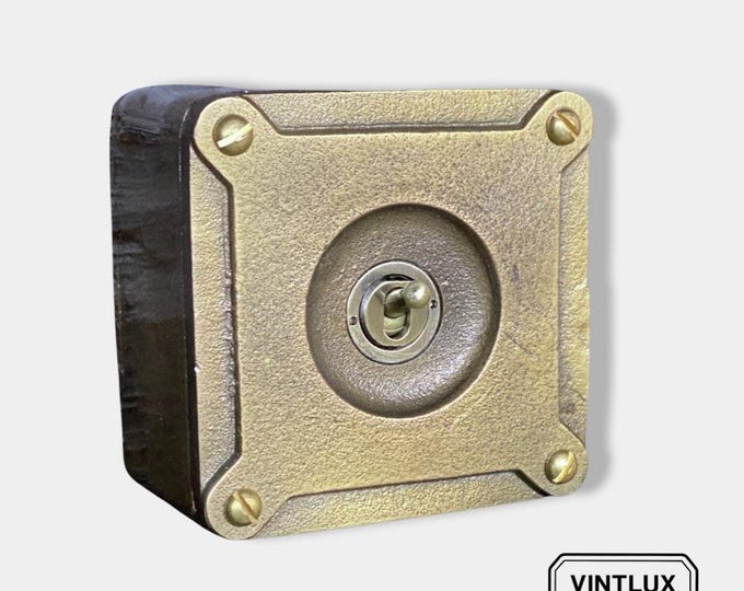 Single Gang Bronze Solid Cast Metal Surface Mounting Light Switch Industrial 2 Way - BS EN Approved Vintage Britmac Style